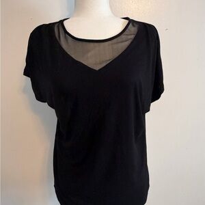 Tahari Black Sheer Neck Short Sleeve Top